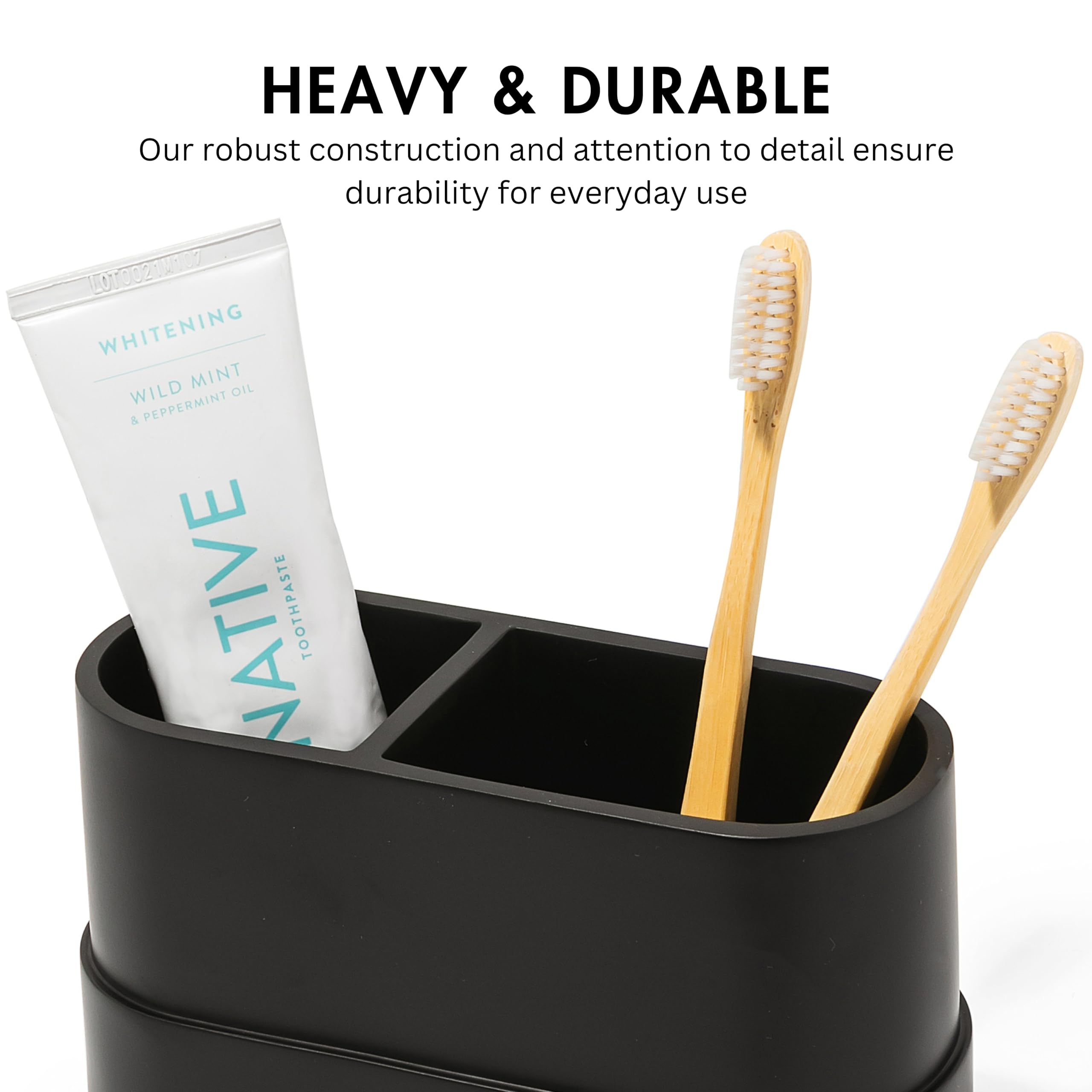 Yew Design Matte Black Large Toothbrush And Toothpaste Holder For Bathroom Vanity And Countertop, 2 Compartments Round Organizer